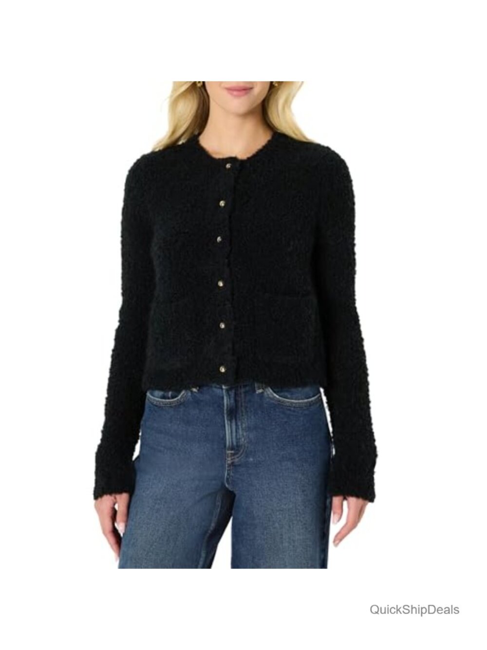 Wool Blend Boucle Button-Down Jacket Regular Fit Sweater Jacket